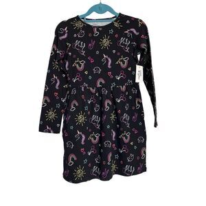 Rumi + Ryder Dress Girls Medium Black Unicorn Rainbow Print Mini Dress NWT